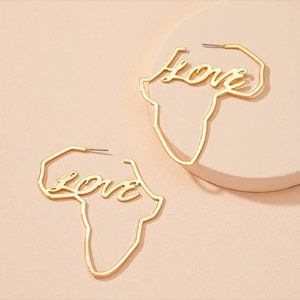 Ethnic Gold Hoop Earrings, Africa with "Love"